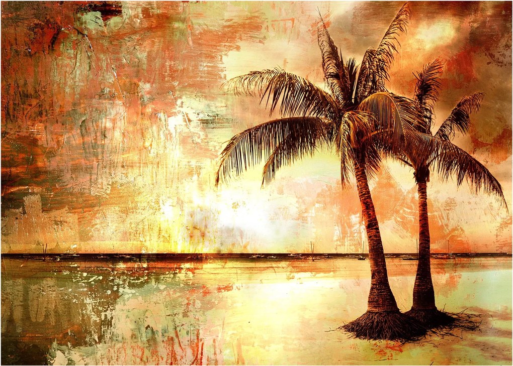 Kép - pálmafák a tengerparton (üvegen) (70x50 cm)