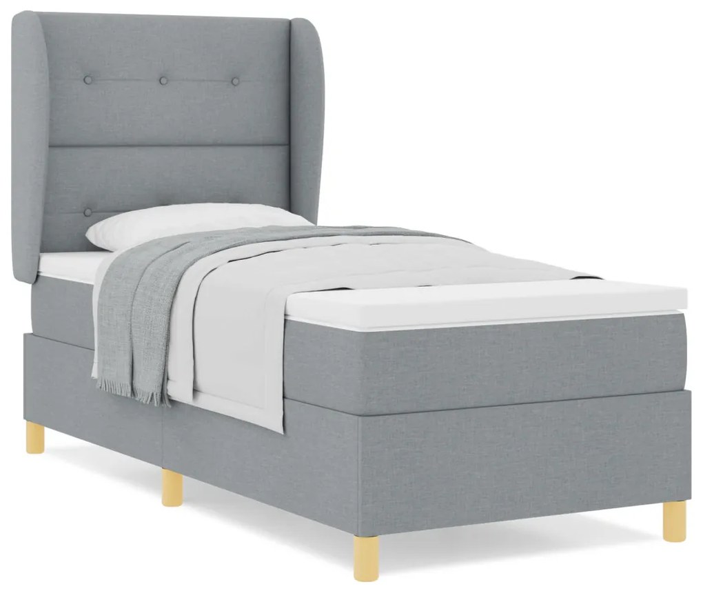 Box Spring Ágy Matrac nélkül - Világosszürke, 90x200 cm, Szövet