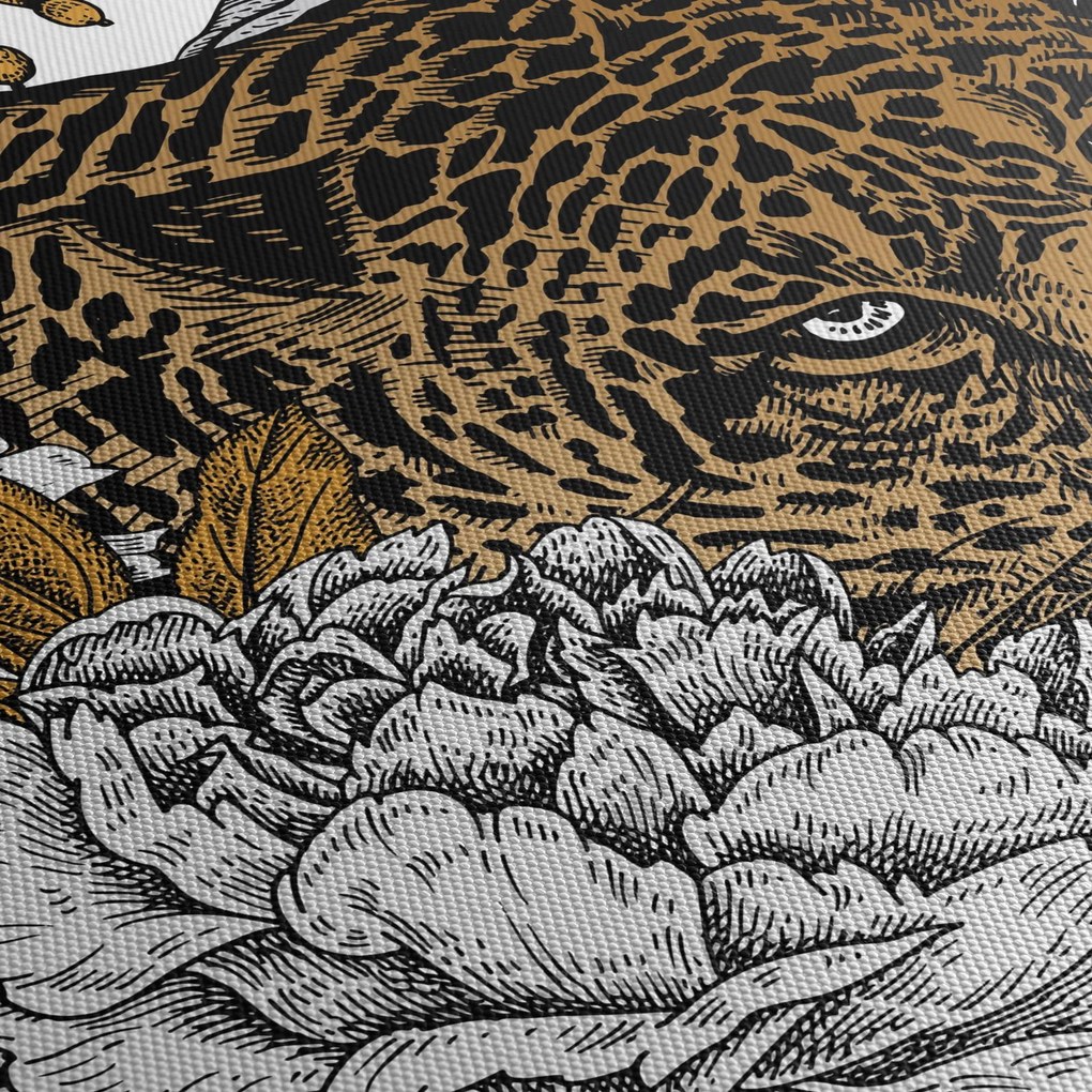 Kép - leopárd a virágok között (120x50 cm)