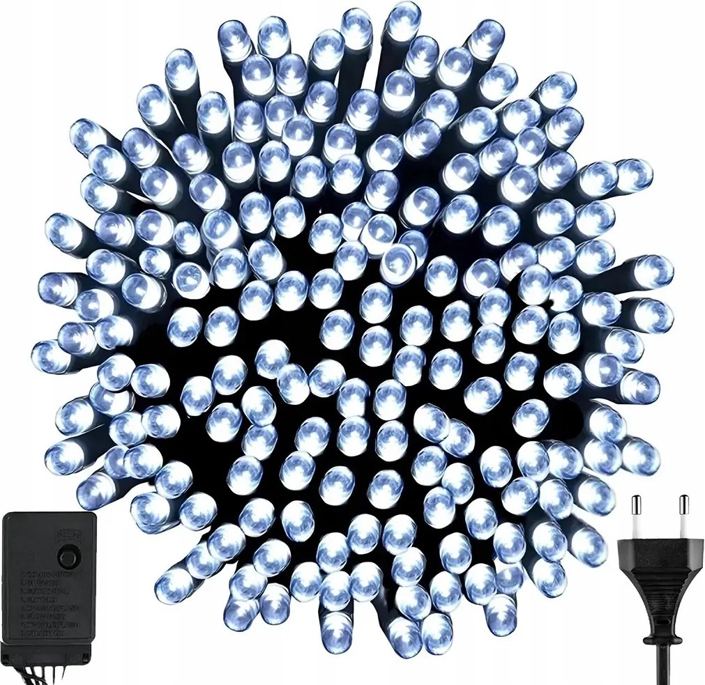 Karácsonyfa fényfüzér 200 led programozó 8 üzemmód hideg fehér 16m prémium