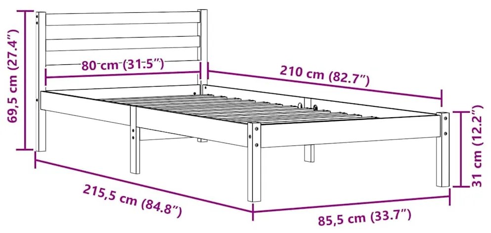Ágykeret fejtámlával Barna 210 x 80 cm Tömör fenyőfa