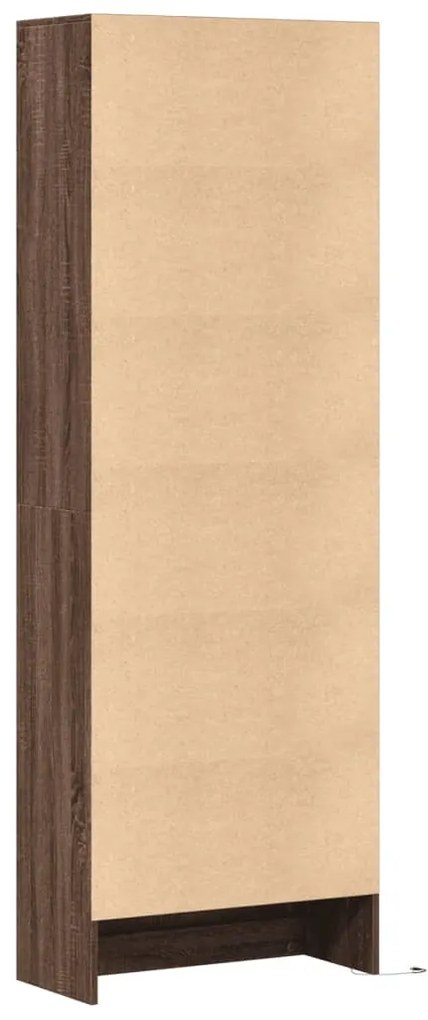 barna tölgy szerelt fa magasszekrény LED-ekkel 69x32,5x200 cm
