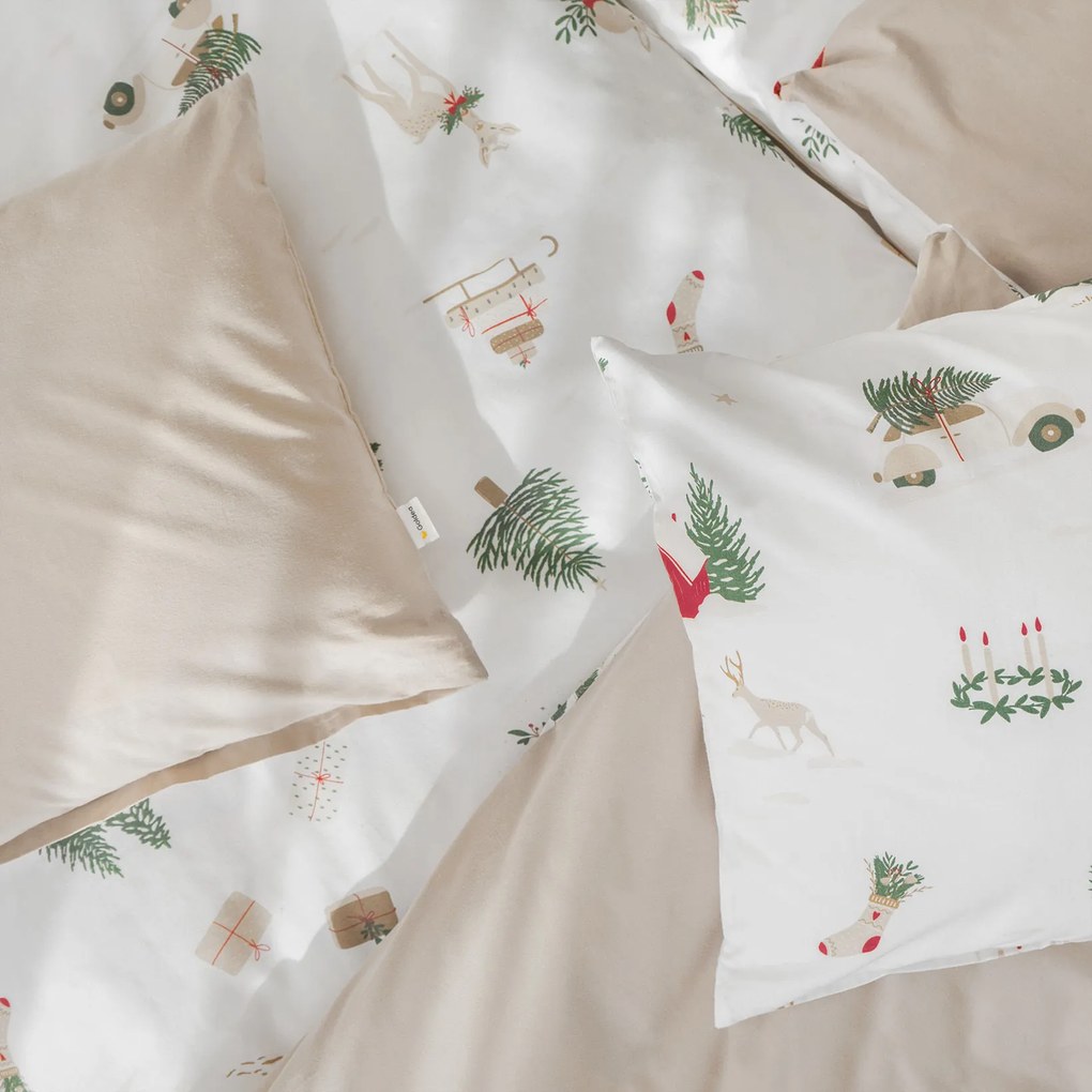 Goldea karácsonyi pamut ágyneműhuzat duo - tradicionális karácsonyi, latte színű hátoldal 150 x 200 és 50 x 60 cm