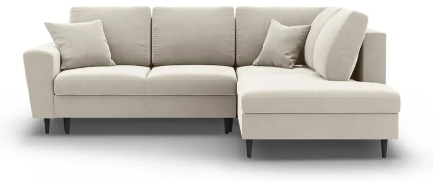 Bézs bársony kinyitható tárolóhelyes sarokkanapé (jobb oldali-L alakú) Kyoto – Cosmopolitan Design