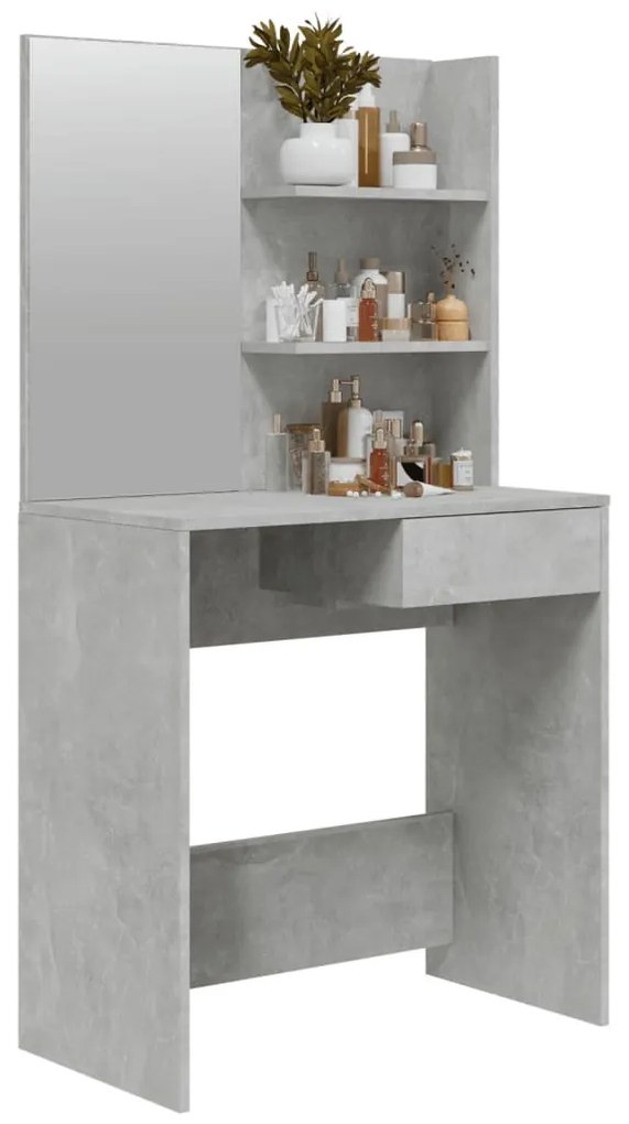 Betonszürke fésülködőasztal tükörrel 74,5 x 40 x 141 cm