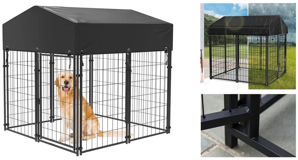 Kültéri fém kutyakennel UV álló szövettetővel