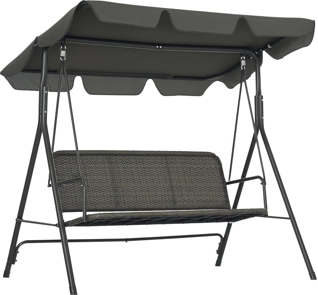 Outsunny Háromszemélyes Kültéri Kertihinta Állítható Napernyővel PE Rattan Üléssel és Kartámaszokkal Erkély Terasz Patio 240 kg Teherbírás 167x112x153