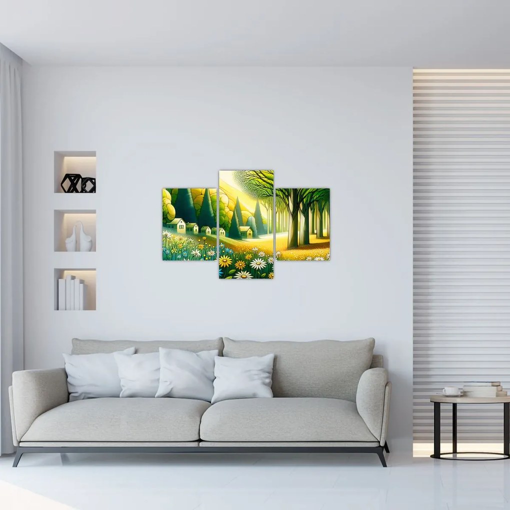 Kép - Falu sárga-zöld színekben (90x60 cm)