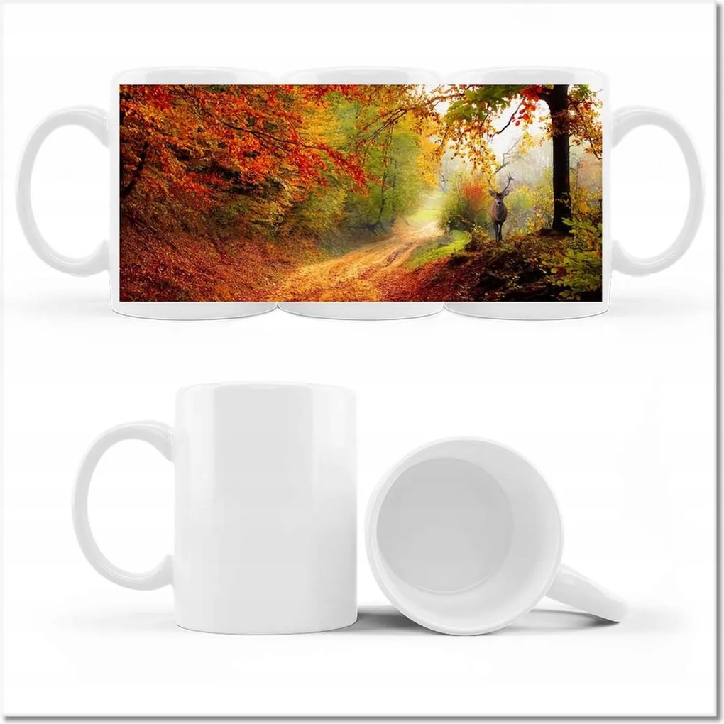 Szarvas mintás bögre az erdőben