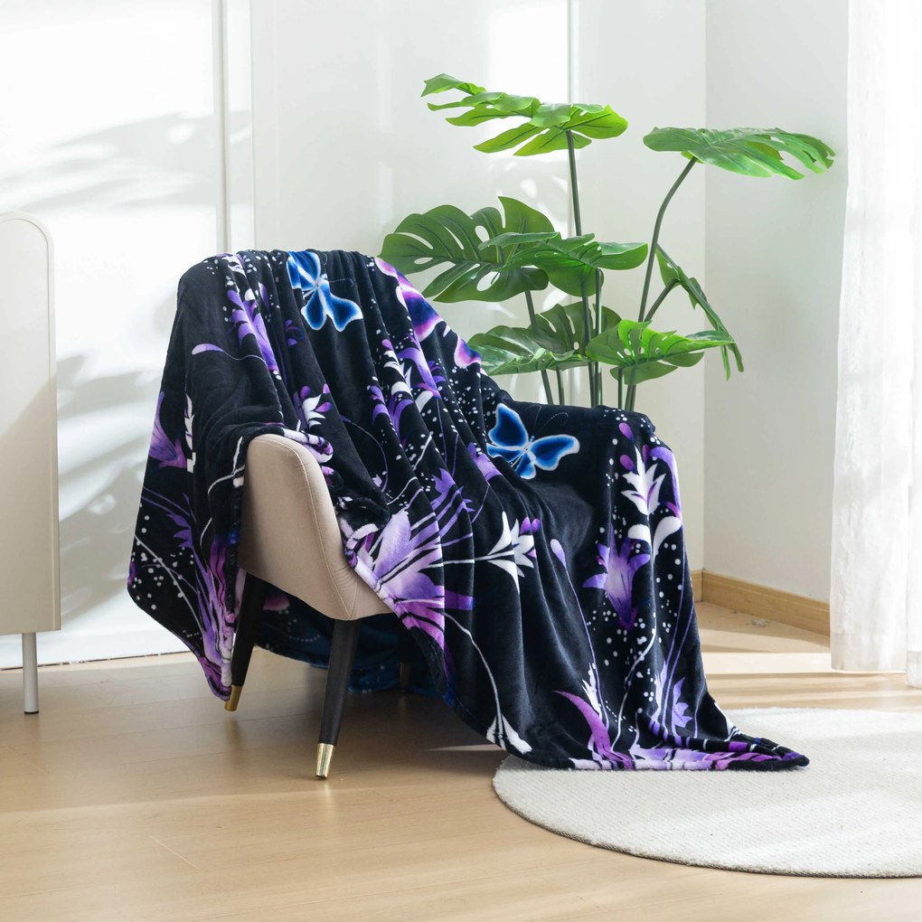 Mikroplüss takaró VIOLET BUTTERFLY sötétkék Méret: 200 x 220 cm