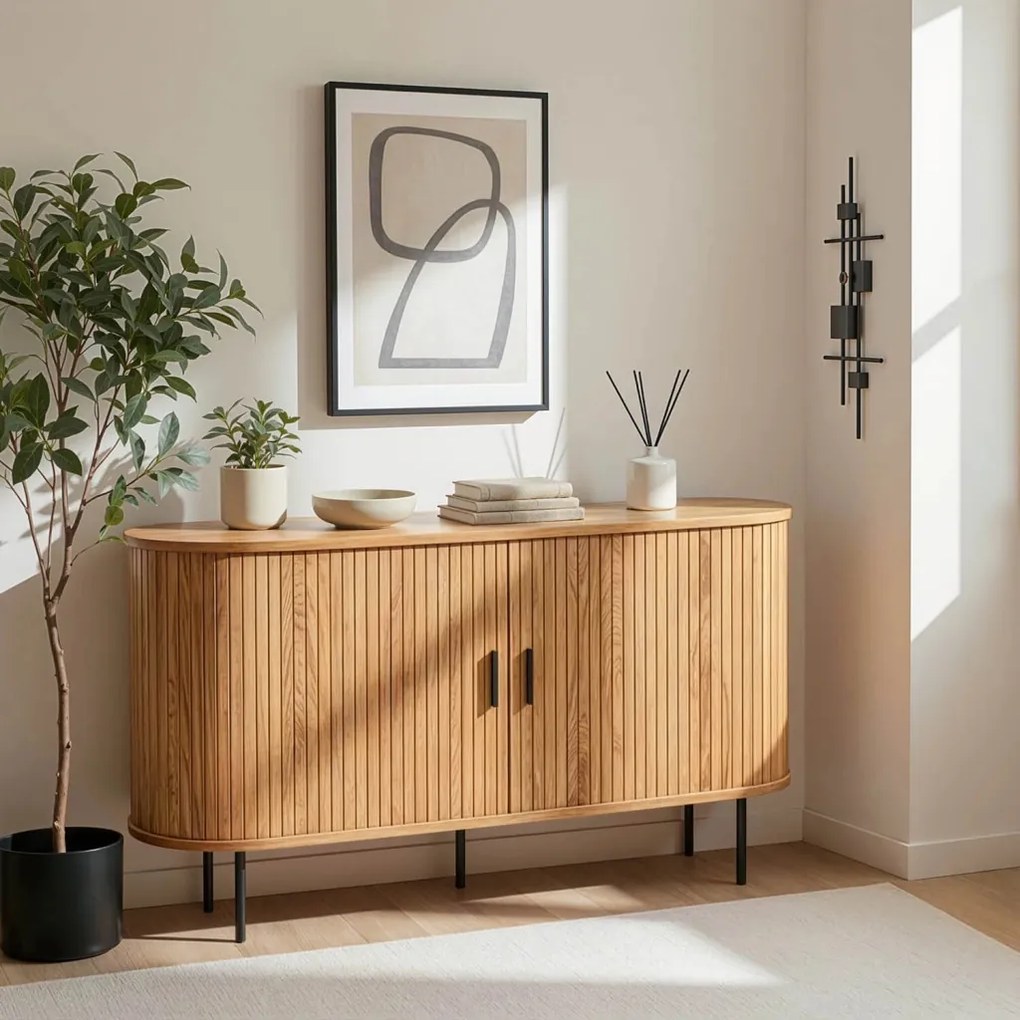 TRISH komód 140 cm, kétszárnyú tolóajtós, tölgy