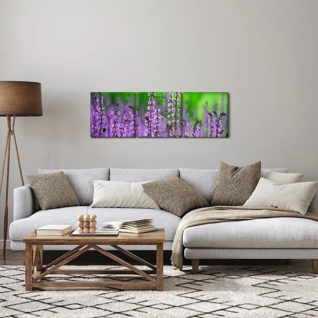 Lila mezei virágok képe (órával) (90x30 cm)