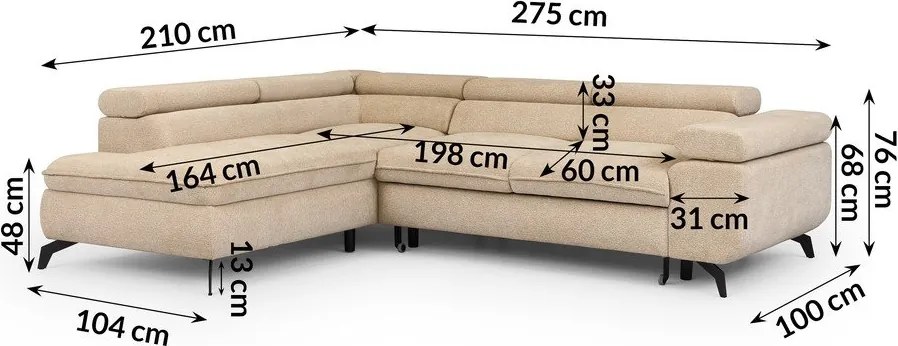 Bézs zsenília sarokkanapé (bal oldali-L alakú) Marbeya – Ropez