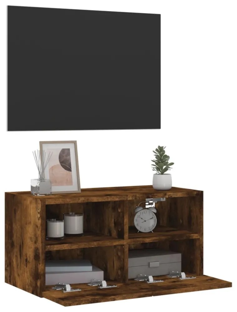 füstös tölgy színű szerelt fa fali TV-szekrény 60 x 30 x 30 cm