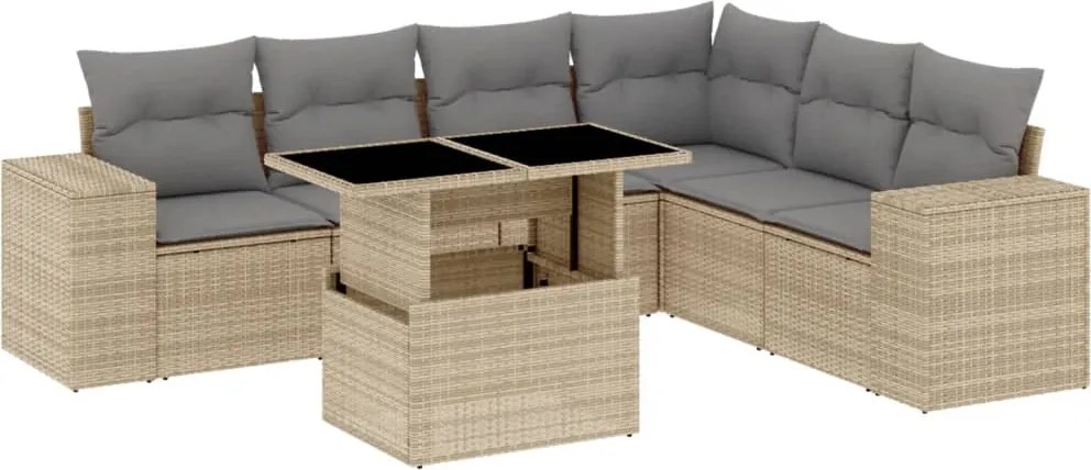vidaXL 7 részes bézs polyrattan kerti ülőgarnitúra párnákkal