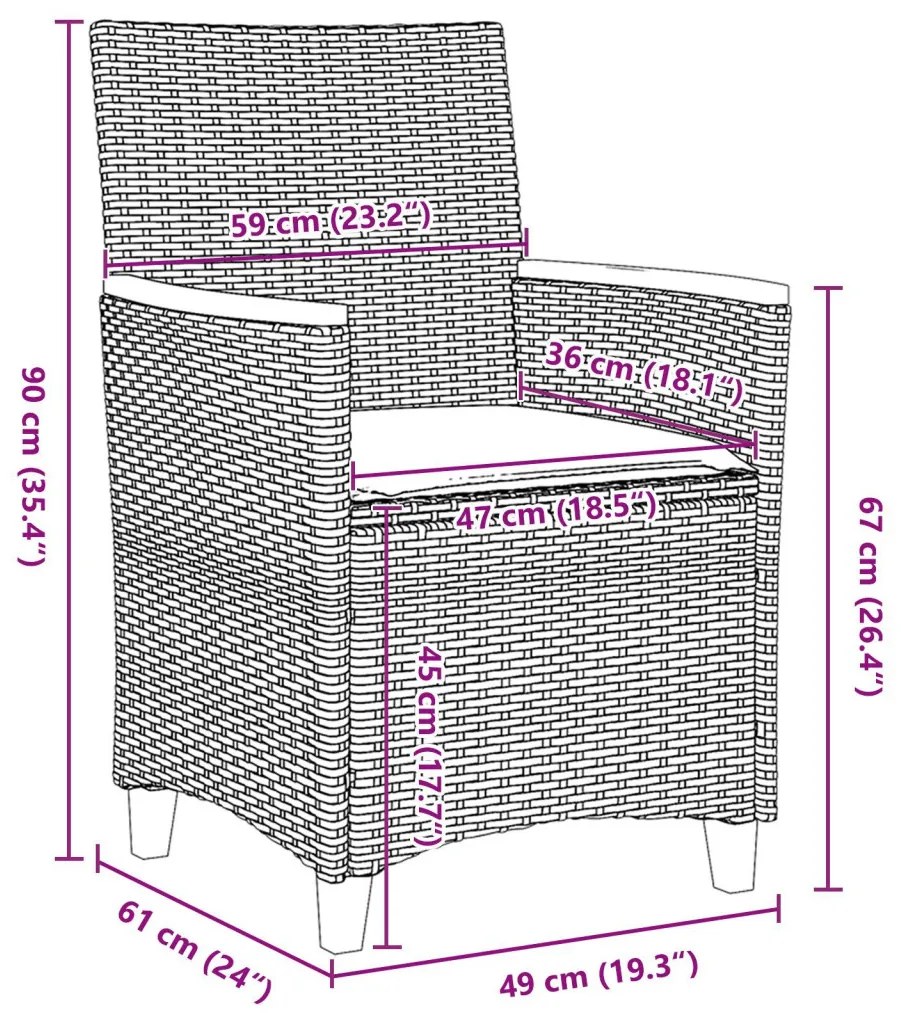 5 darabos kerti étkezőszett párnákkal, fekete poly rattan