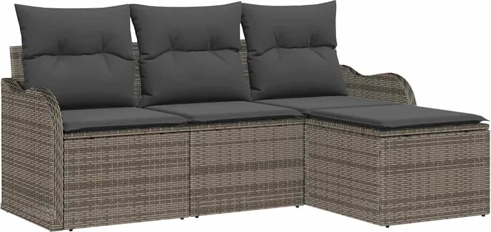vidaXL Kerti Kanapé Szett tárolóval 4 pcs Szürke polirattan