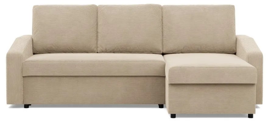 Zeus sarokkanapé, 2 ágyneműtartóval, döntött kartámasz, kordbársony, univerzális oldal, hab töltet, bézs