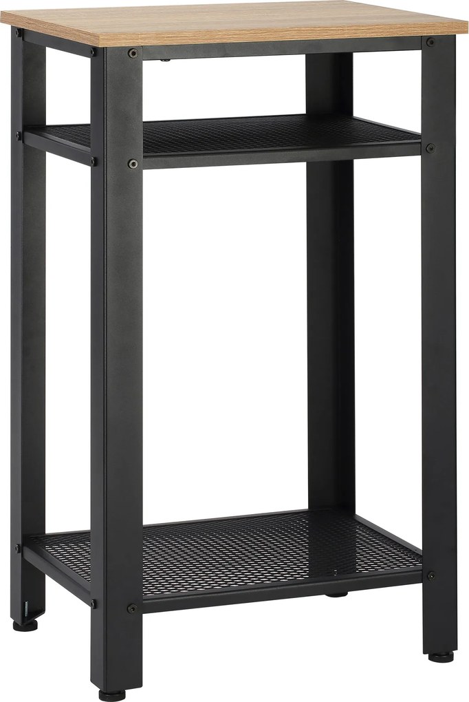 HOMCOM Ipari Stílusú Éjjeliszekrény 2 Fém Rácsos Polccal és Állítható Lábakkal 45x35x75 cm Tölgy és Fekete | Aosom