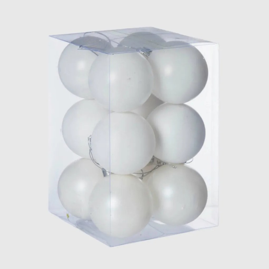 Fehér műanyag karácsonyi gömb szett 12x6cm