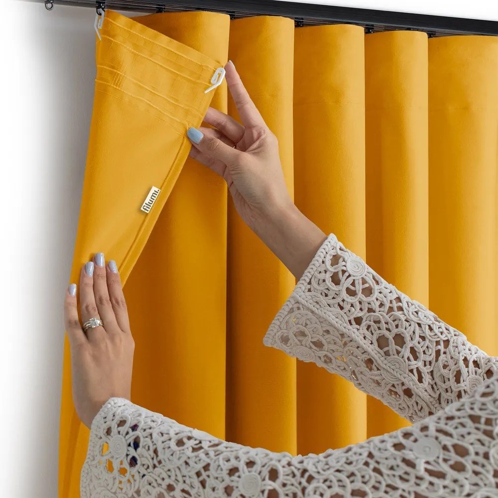 Mustársárga bársony dimout (részleges sötétítő) függöny 400x270 cm Velto – Filumi