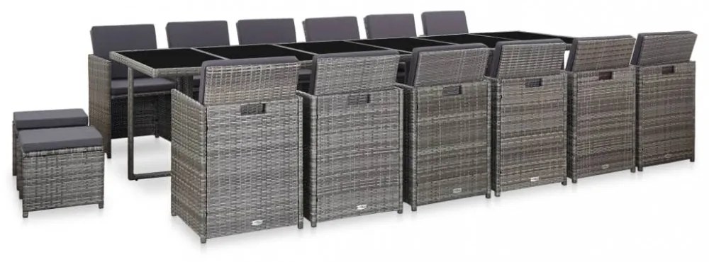 17 részes szürke polyrattan kültéri étkezőgarnitúra párnákkal