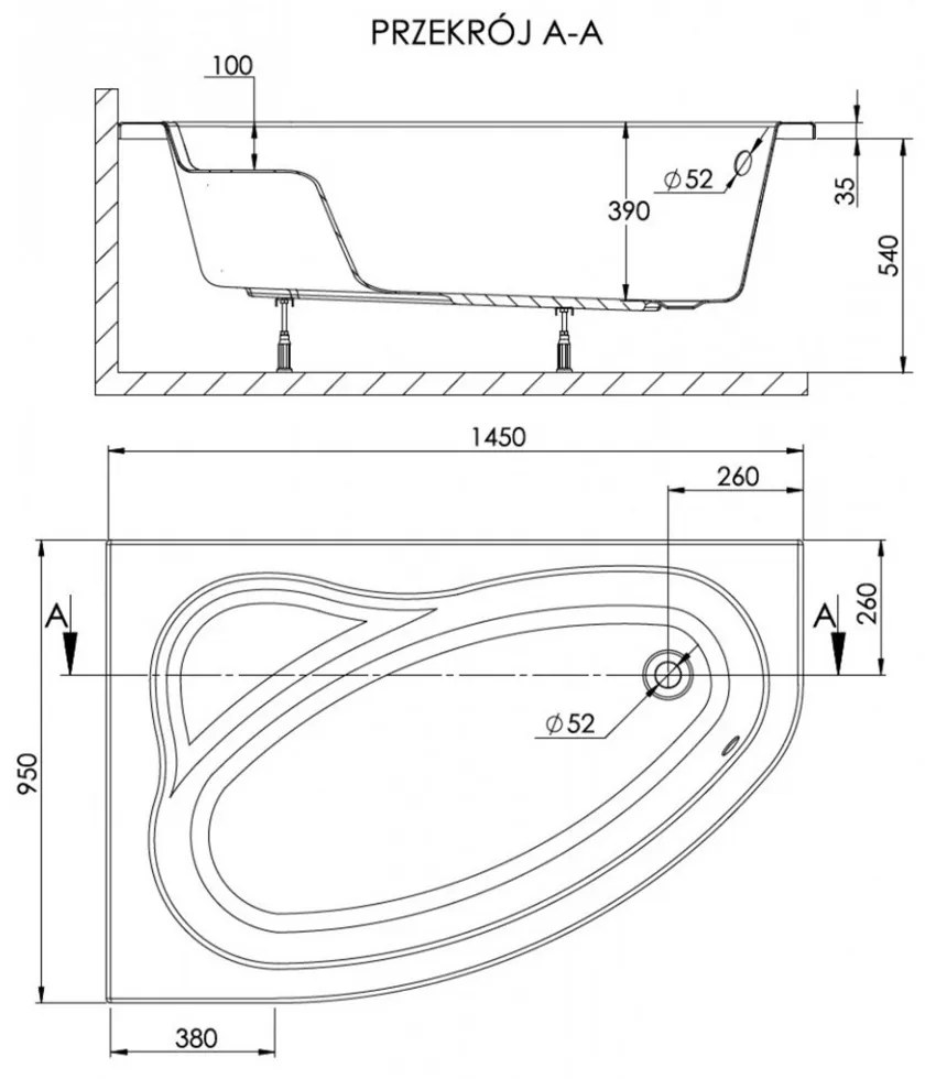 SIMPLA 95x145 aszimmetrikus kád bal