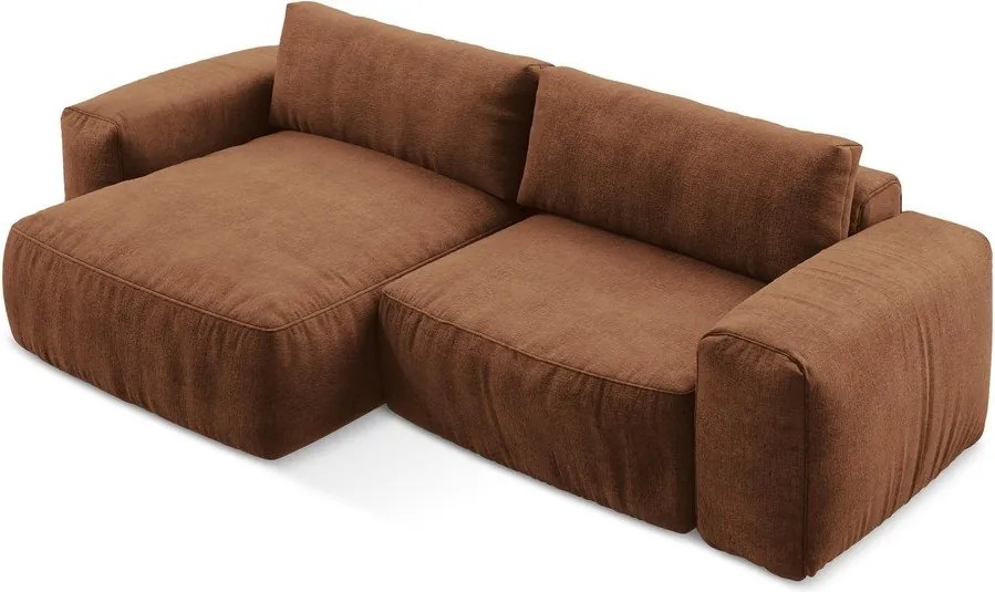 Terrakotta színű zsenília kinyitható sarokkanapé (bal oldali-heverő résszel) Kuki – Makamii