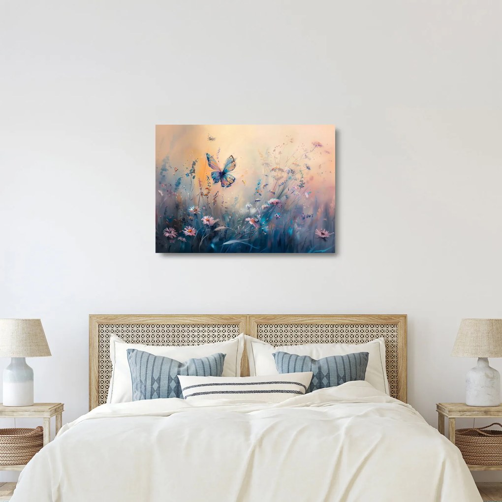 Üveg kép - Rét pillangóval II (70x50 cm)