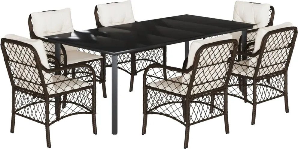vidaXL 7 részes barna polyrattan kerti étkezőgarnitúra párnával
