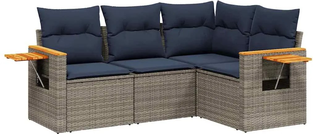 vidaXL 4 részes szürke polyrattan kerti ülőgarnitúra párnával