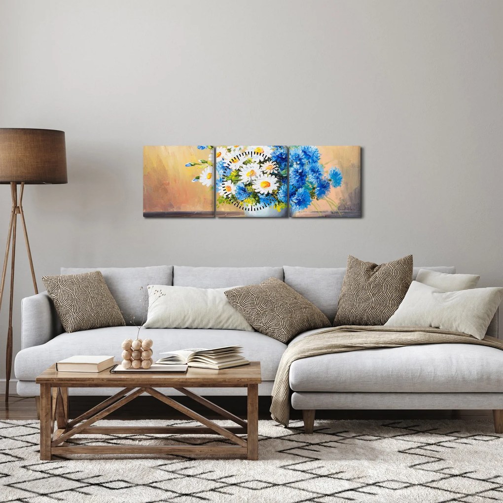 Festett kép egy váza virágról (órával) (90x30 cm)