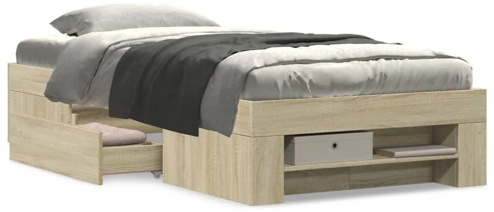 sonoma tölgy színű szerelt fa ágykeret matrac nélkül 100x200 cm