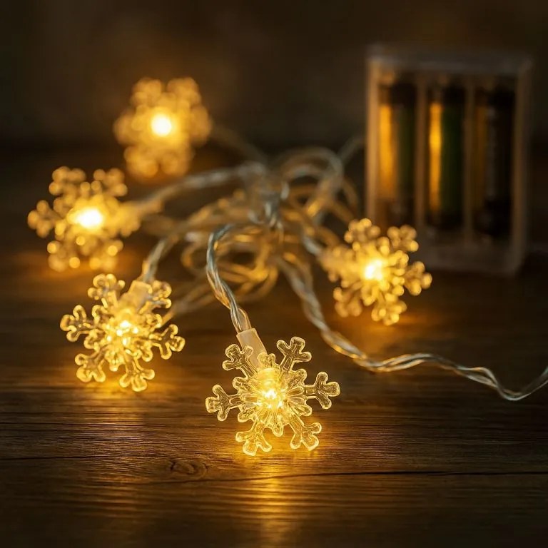 NEXOS Karácsonyi fénylánc hópehely meleg fehér 20 LED