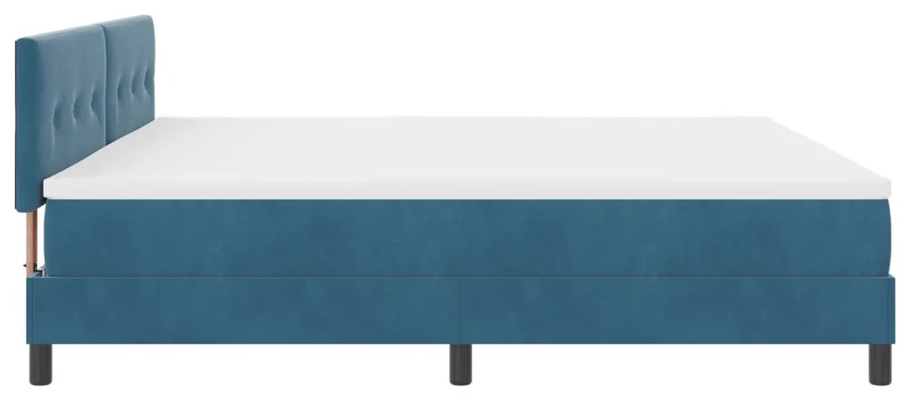 Boxspring Ágy Mattal Sötétkék 200x200 cm Bársony