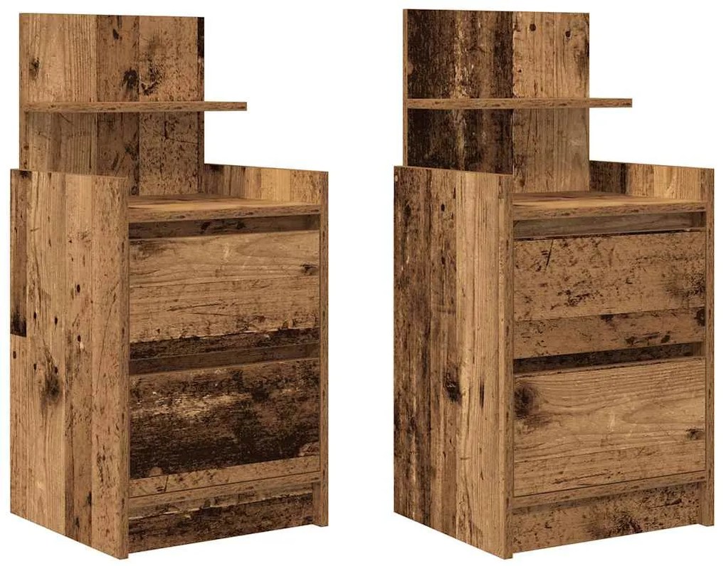 2 db antik fa színű éjjeliszekrények 2 fiókkal 38x34x80 cm