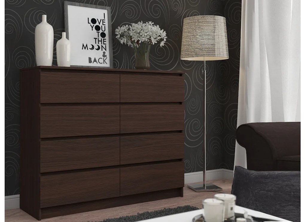 ARMARIA K120 komód, 120x99x40, fehér/metalik magasfényű