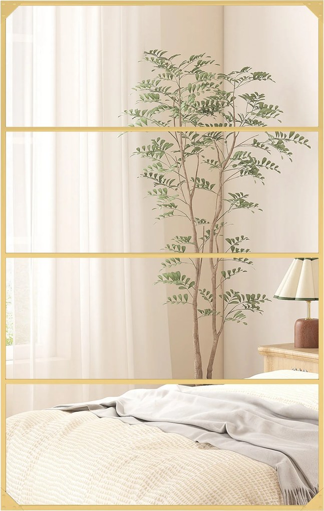 HOMCOM ipari ablakos fali tükör, arany fémkeret, téglalap, vízszintes vagy függőleges – 109 x 69 cm | Aosom