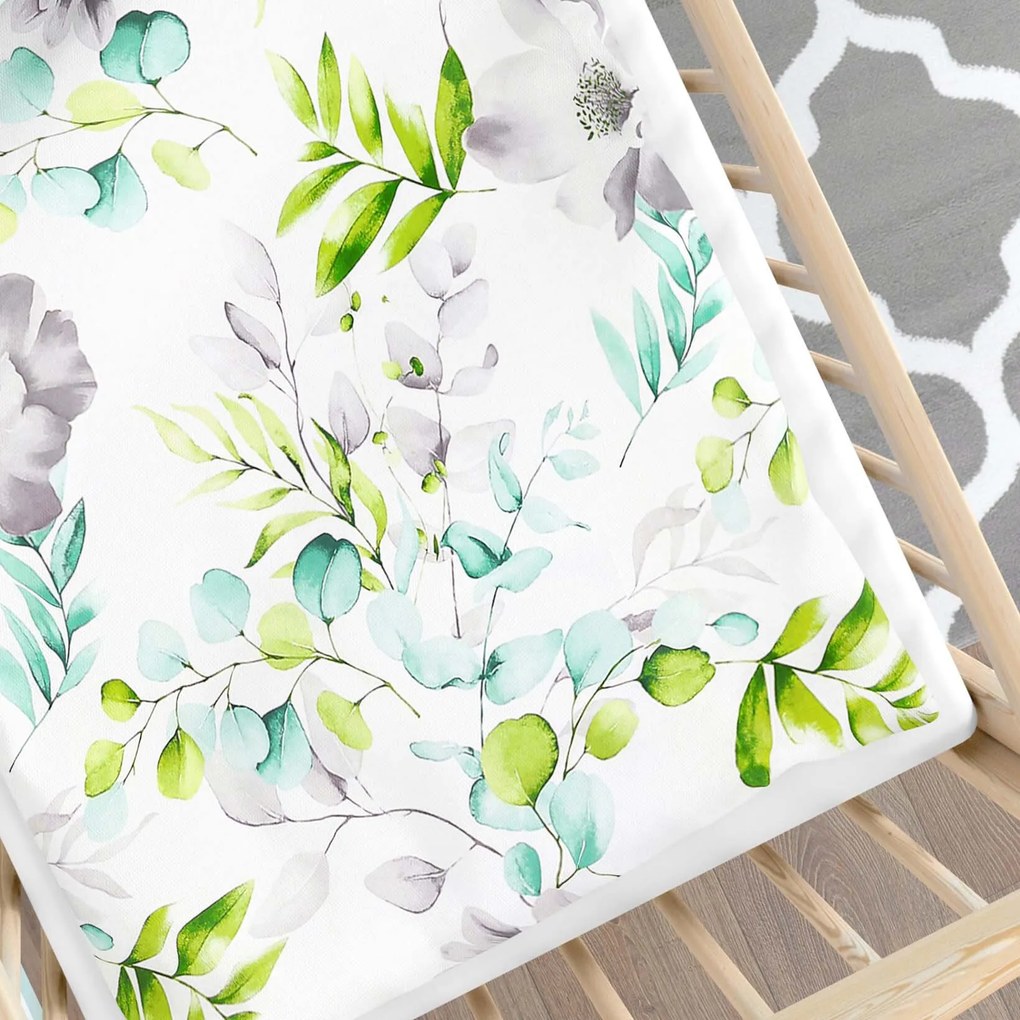 Goldea gyermek pamut ágyneműhuzat kiságyba deluxe - eucalyptus virágok 90 x 120 és 40 x 60 cm