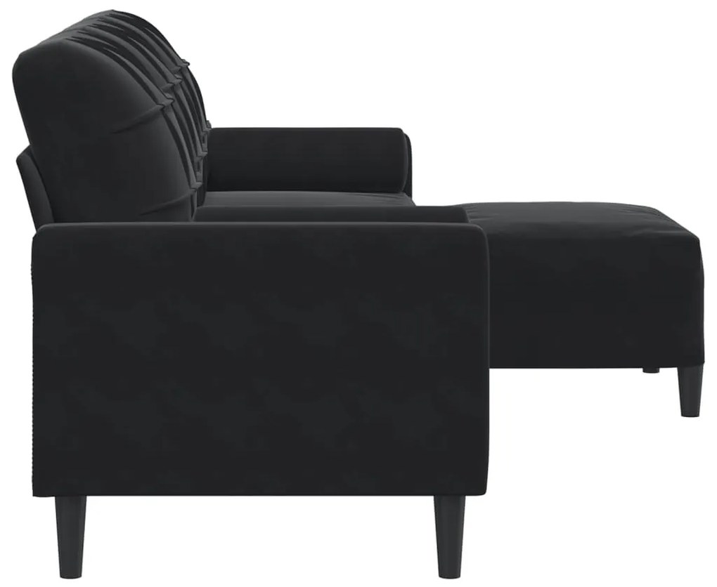 vidaXL 3 személyes fekete bársony kanapé lábtartóval 210 cm
