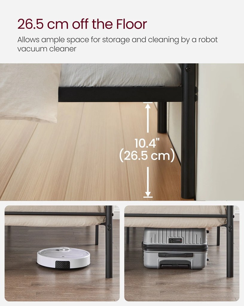 Ágykeret, fém, 90 x 190 cm, fekete