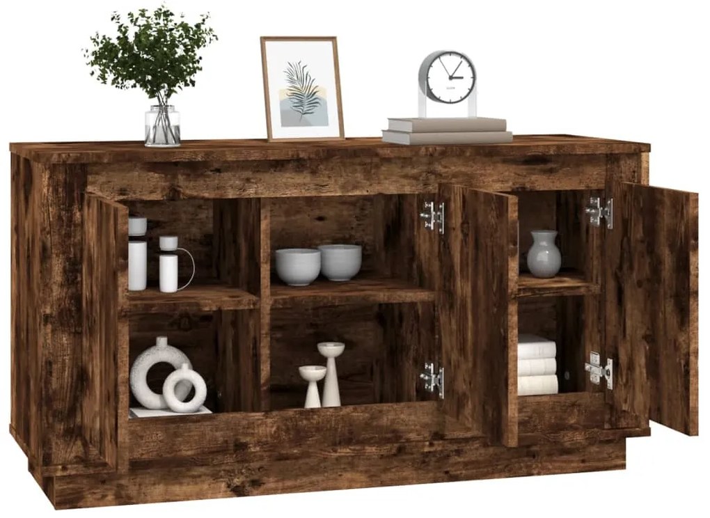 füstös tölgy színű szerelt fa tálalószekrény 102x35x55 cm