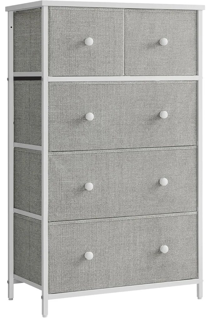 Tároló szekrény öt fiókkal, ruhás szekrény, fehér és világosszürke 80x30x85cm