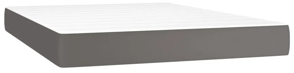 szürke műbőr rugós ágy matraccal és LED-del 140x200 cm