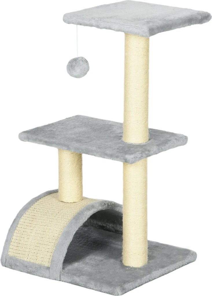 PawHut 72 cm Macska Torony Plüss Golyal és Zsinóros Oszlopokkal, Platformmal, Kaparó Paddal, Több Szintes Macska Fa, Mászó Fa Közepes Méretű Macskákna