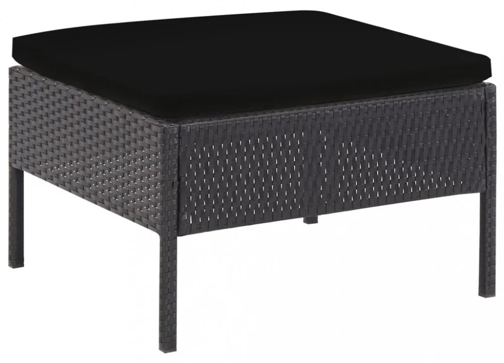 5-részes fekete polyrattan kerti kanapészett párnákkal