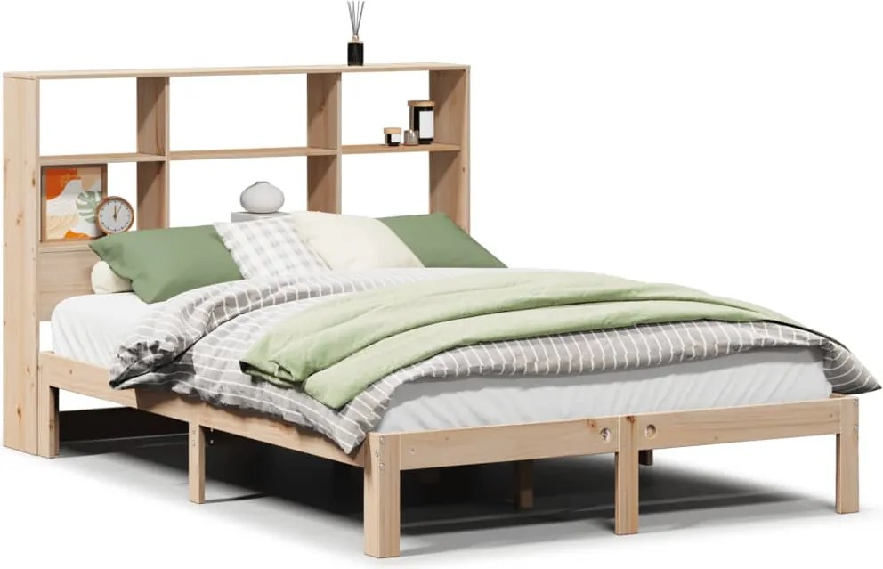 vidaXL tömör fenyőfa könyvespolcos ágy matrac nélkül 150 x 200 cm