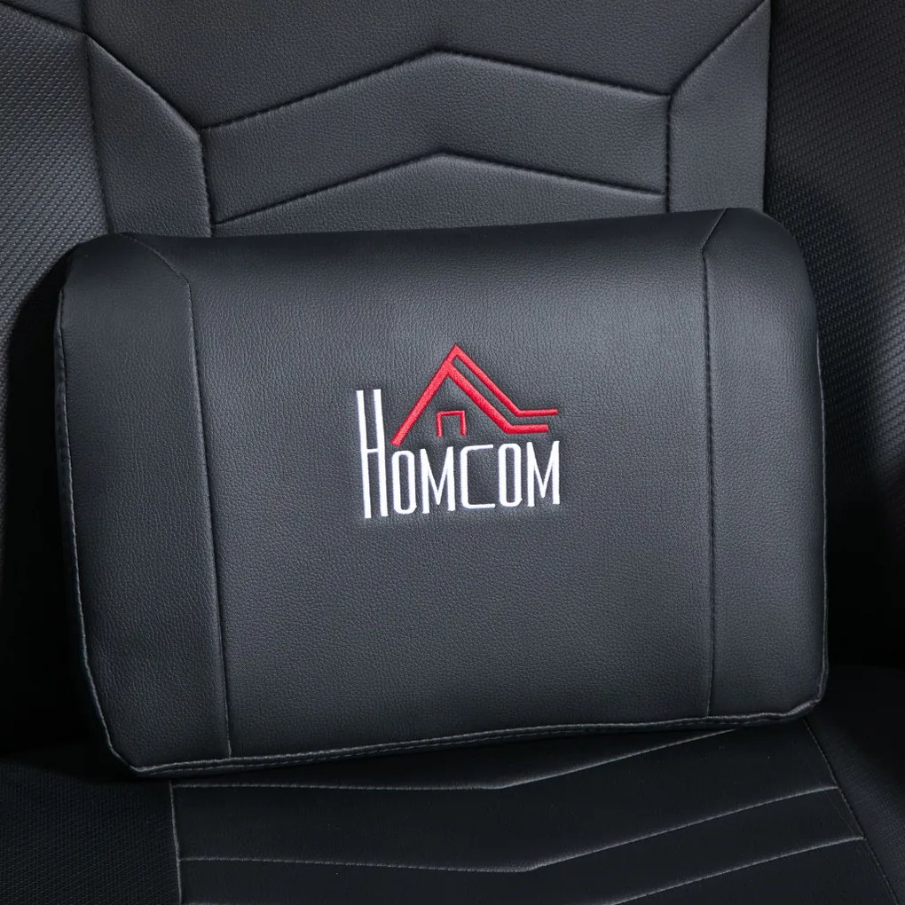 HOMCOM Prémium Gamer Szék, masszázs funkció, dönthető háttámla, lábtartó, acél keret, műbőr, fekete