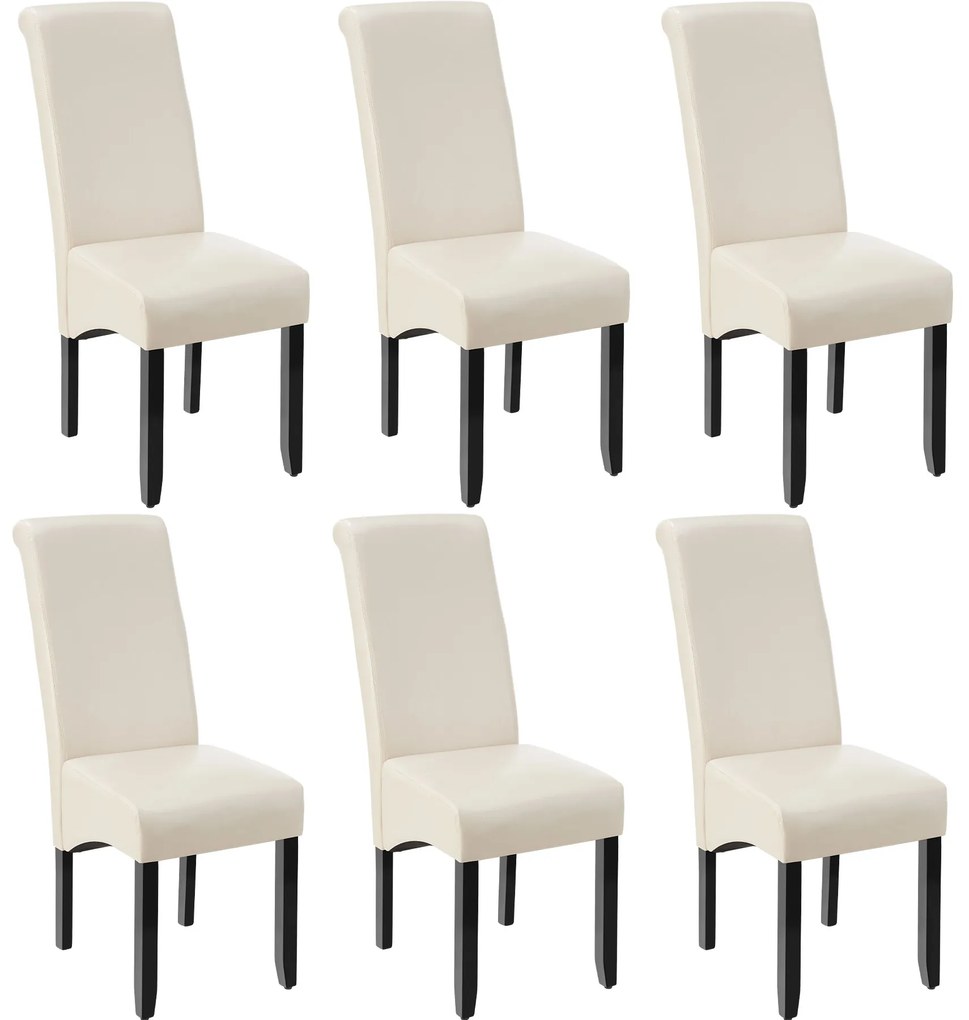 TecTake GmbH 403499 ergonomikus tömörfa étkezőszék - krémes, 6 darabos készlet