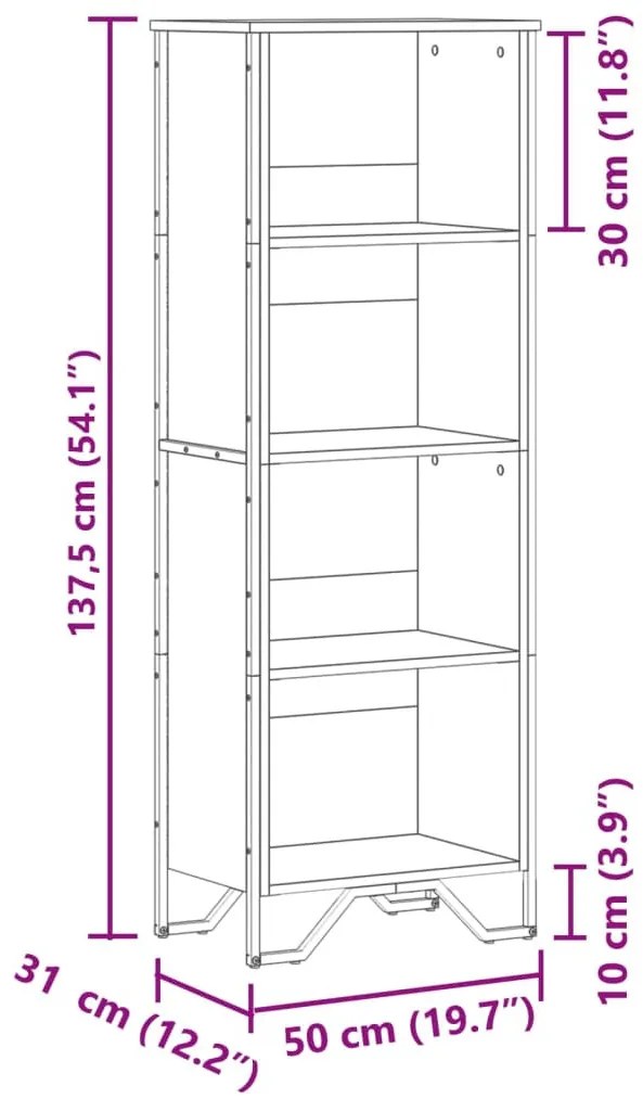 fekete szerelt fa könyvszekrény 50 x 31 x 137,5 cm